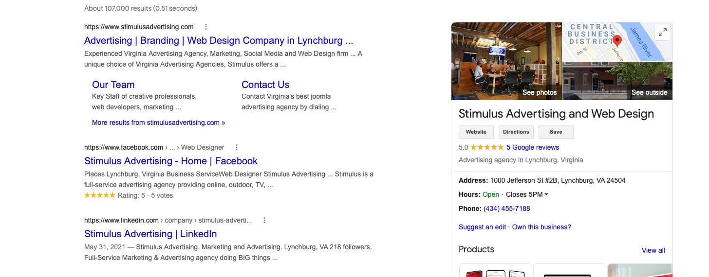 advertising stimulus marketing seo google my business sem lynchburg va central